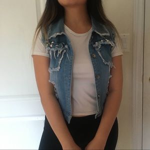‼️SALE 20% OFF‼️ Distressed Denim Vest With Studs